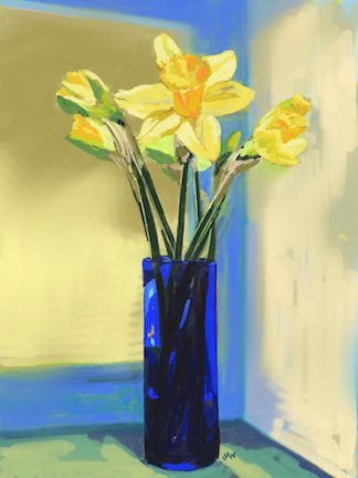 Yellow daffodils in a blue vase