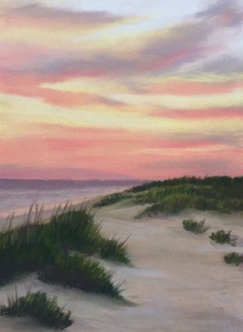 Pastel painting beach sunrise