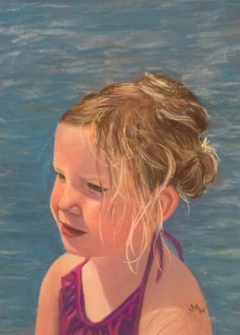 Pastel painting of little girl at the beach