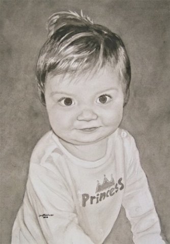 Watercolor painting of baby girl with "Princess" shirt