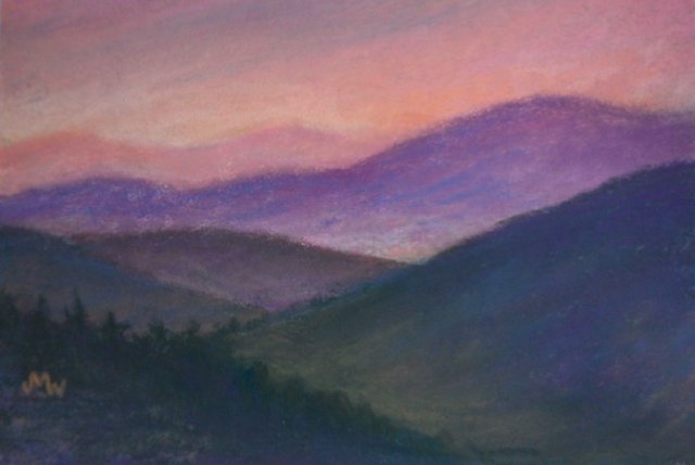 Pastel painting purple mountains