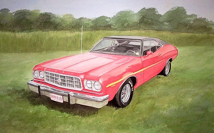Watercolor painting red car