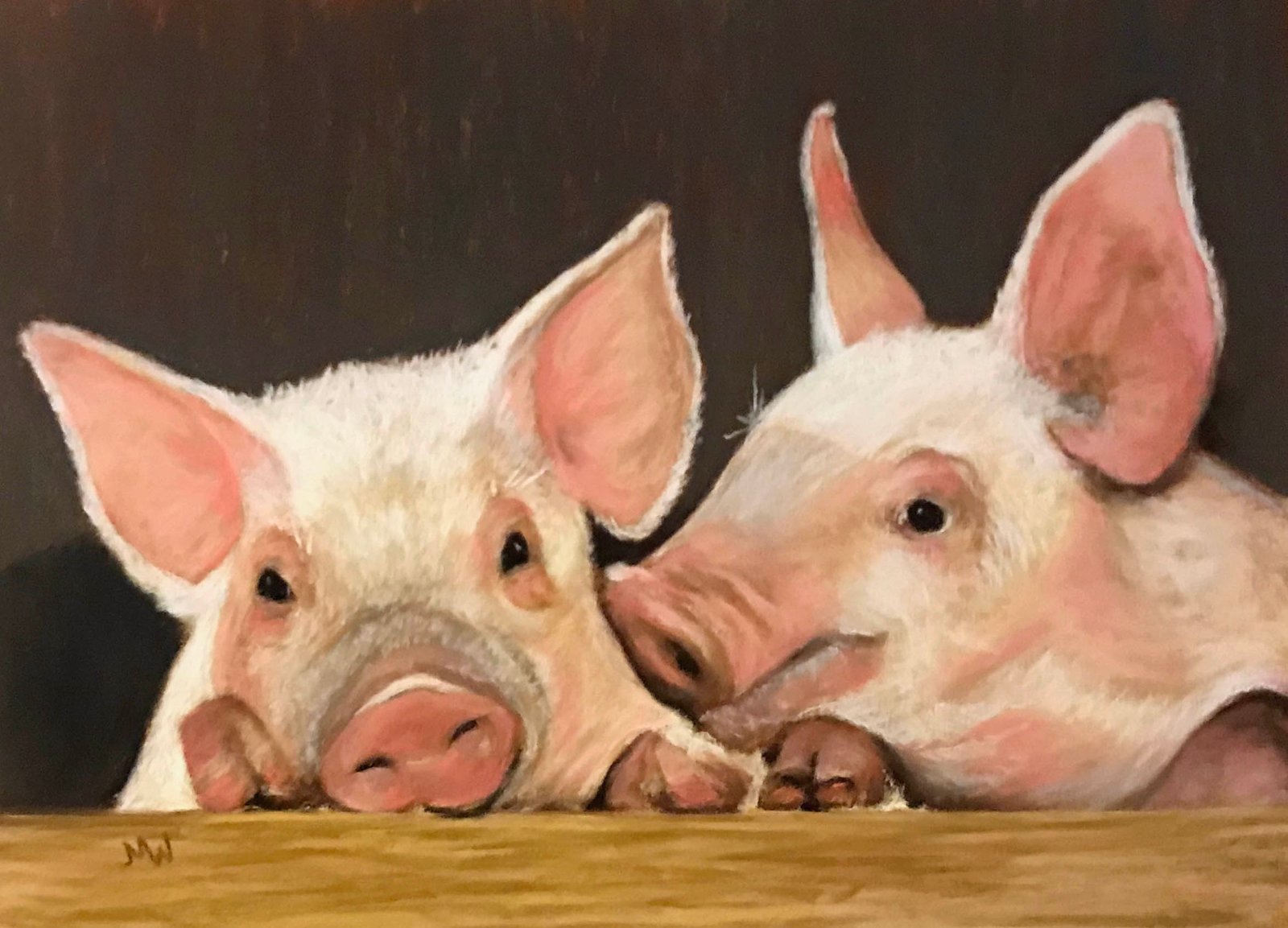 Pastel painting pink pigs