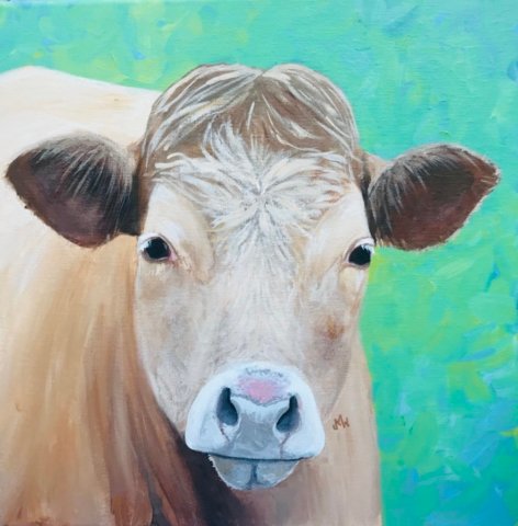 Acrylic painting light brown cow