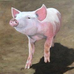 Acrylic painting of pink piglet