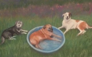 Pastel painting three dogs